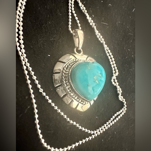 Blue Ridge Turquoise Heart Gemstone Pendant in SS with 24" SS Necklace Chain NWT - Picture 6 of 8